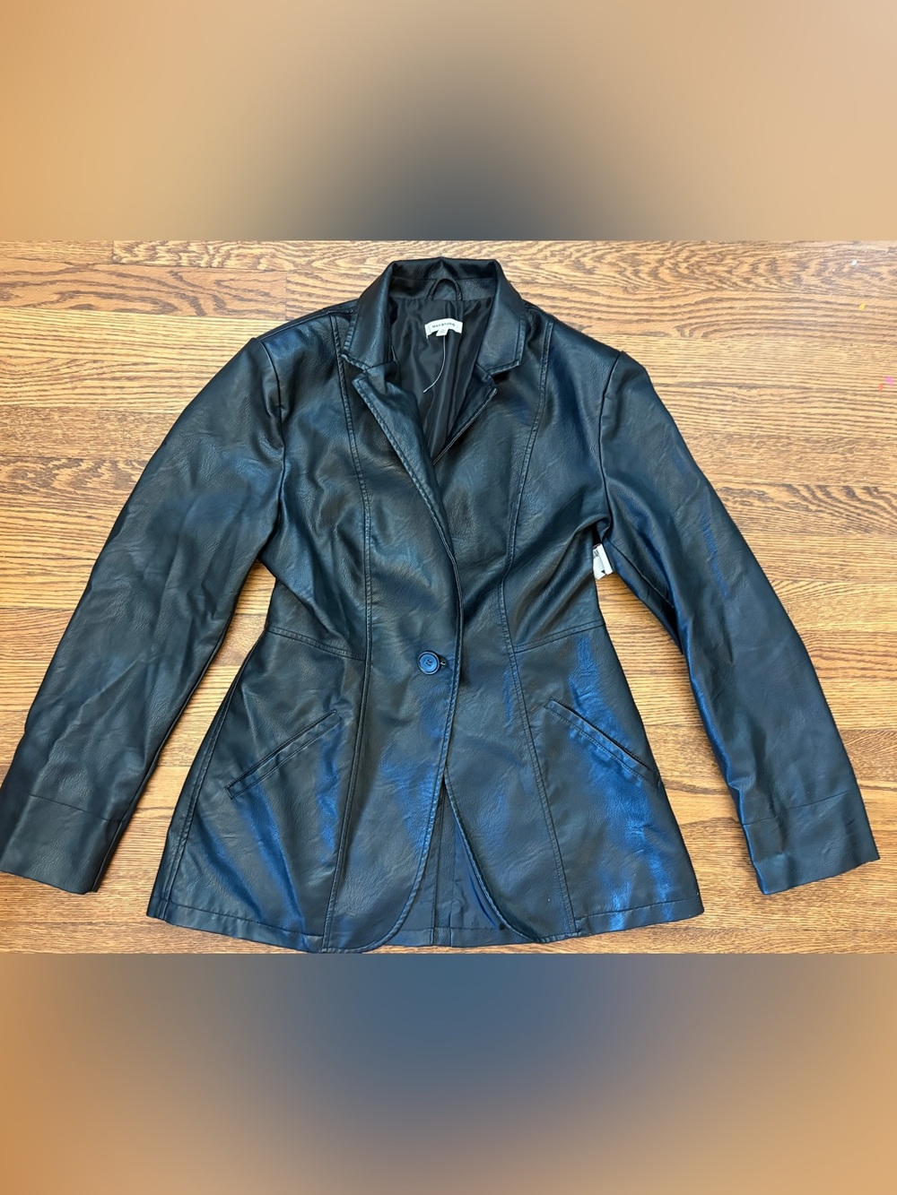 Black Faux Leather Blazer Jacket